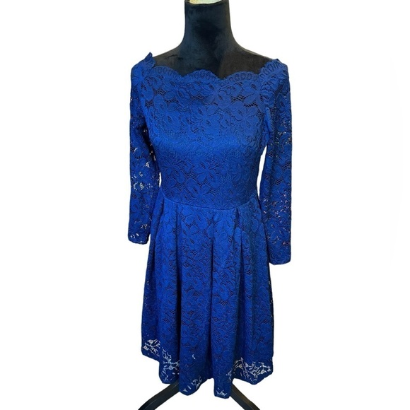 Miusol Blue  Lace Fit & Flare Dress Women's Size Medium - NWT - Picture 1 of 13